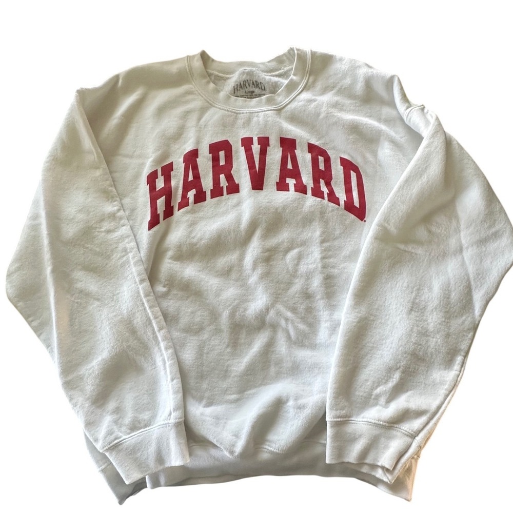 Harvard University Crewneck‎ Sweatshirt White Crimson Red Logo Fleece Mens Large